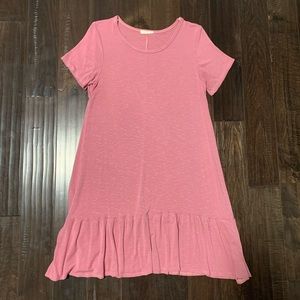 Juniors pink ruffle hem dress
